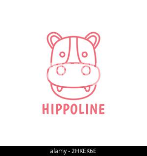face cartoon cute line hippo logo design vector graphic symbol icon illustration creative idea Stock Vector