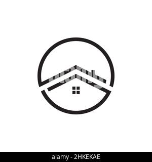 circle line with roof home logo design, vector graphic symbol icon illustration creative idea Stock Vector