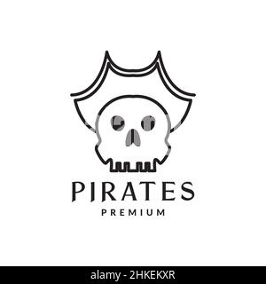 cartoon skull with hat pirates logo design, vector graphic symbol icon illustration creative idea Stock Vector