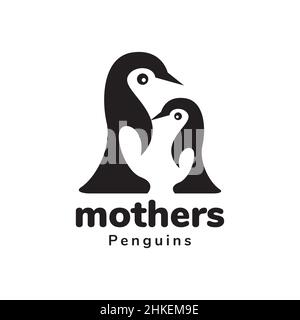 mother and baby penguin logo design, vector graphic symbol icon illustration creative idea Stock Vector