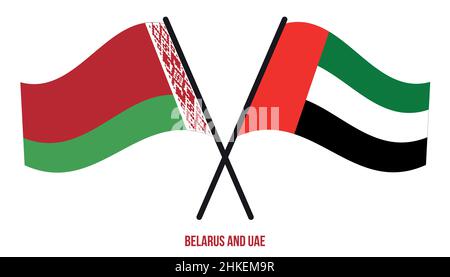 Belarus and UAE Flags Crossed And Waving Flat Style. Official Proportion. Correct Colors. Stock Vector