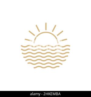 hipster geometric water sea with sun logo design, vector graphic symbol icon illustration creative idea Stock Vector