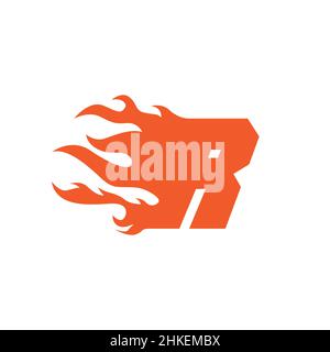 letter R with fire flame logo design vector graphic symbol icon illustration creative idea Stock Vector