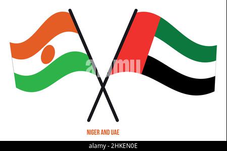 Niger and UAE Flags Crossed And Waving Flat Style. Official Proportion. Correct Colors. Stock Vector
