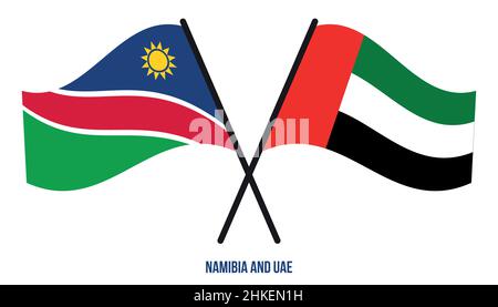 Namibia and UAE Flags Crossed And Waving Flat Style. Official Proportion. Correct Colors. Stock Vector