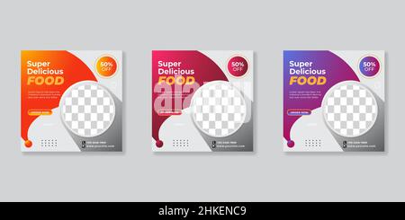 Food social media banners post template set Stock Vector
