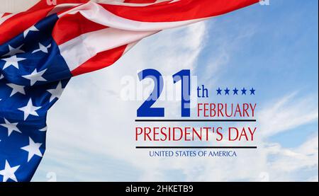 Happy Presidents' Day Typography Over Distressed White Wood Background with American Flag Border Stock Photo