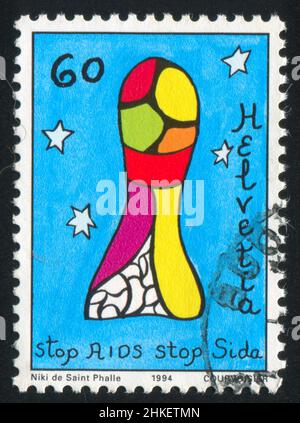 SWITZERLAND - CIRCA 1994: stamp printed by Switzerland, shows Fighting AIDS Obelisque, circa 1994