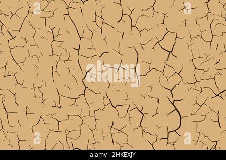 Cracked dry soil beige and brown seamless texture. Drought ground pattern. Desert land or broken clay surface. Grunge contour background. Dead earth, Stock Vector