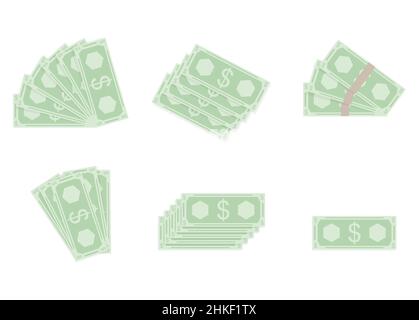 Cash money fan and stack, banknotes wage or salary. Vector savings and banknote, tax stack, earnings money and illustration of income or profit Stock Vector