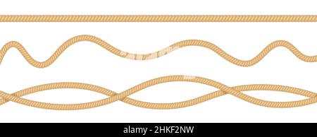 Nautical loops. Vector knots for rope. Realistic knot round and square borders. Marine ropes Stock Vector