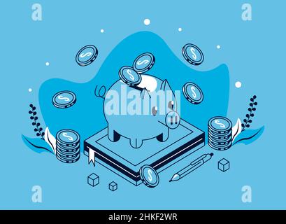 piggy with scholarship icons Stock Vector