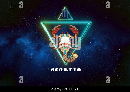 scorpio horoscope sign in twelve zodiac with galaxy stars background Stock Photo