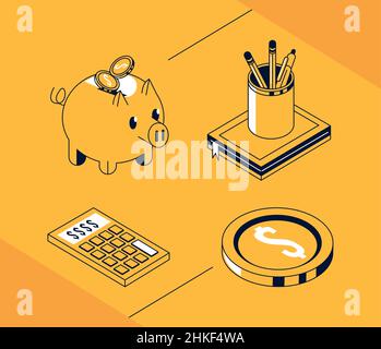 four loans and schoolarship icons Stock Vector