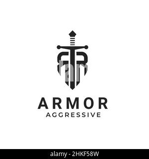 Armor Sword Initials RR for Military Law Insurance logo design inspiration Stock Vector
