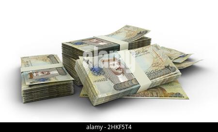 3D Stack of Bahrain Dinar notes isolated on white background Stock Photo