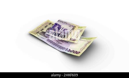 3D rendering of Double 1000 Bangladeshi taka notes isolated on white background Stock Photo