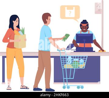 Supermarket queue semi flat color vector characters Stock Vector