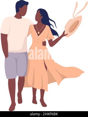 Couple walking barefoot semi flat color vector characters Stock Vector