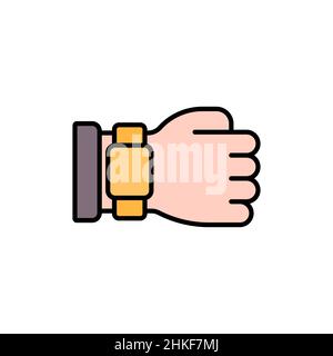 Watch on hand line icon, color vector sign, linear style pictogram isolated on white. wristwatch symbol, logo illustration. Editable stroke Stock Vector