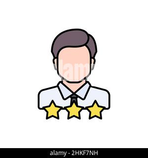 Man and three stars color icon. linear style sign for mobile concept and web design. Person, rating, stars simple line vector icon. Symbol, logo illus Stock Vector