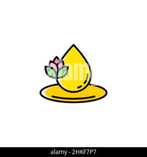 Essentials oil drop splash color icon. linear style sign for mobile concept and web design. Drop and flower outline vector icon. Spa treatment symbol, Stock Vector