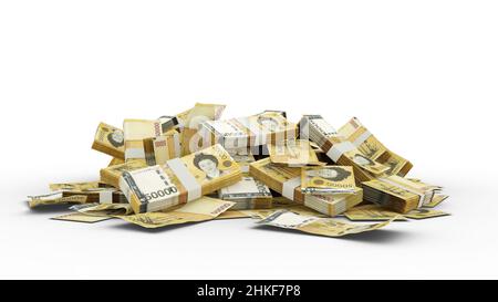 3D Stack of 50000 Korean won notes Stock Photo