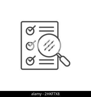 Voting and an election line icon. linear style sign for mobile concept and web design. Ballot page and magnifying glass outline vector icon. Symbol, l Stock Vector