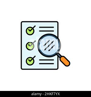 Voting and an election color icon. linear style sign for mobile concept and web design. Ballot page and magnifying glass outline vector icon. Symbol, Stock Vector