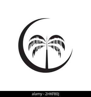crescent with coconut tree logo design, vector graphic symbol icon illustration creative idea Stock Vector