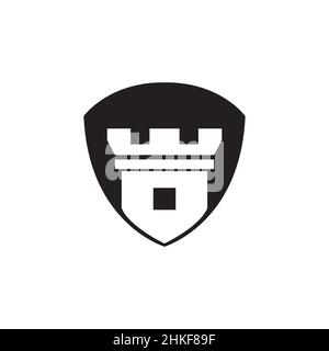 monument castle with shield logo design, vector graphic symbol icon illustration creative idea Stock Vector