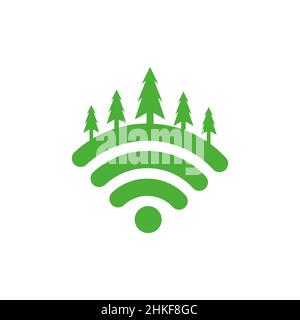 wifi internet with trees forest logo design, vector graphic symbol icon illustration creative idea Stock Vector