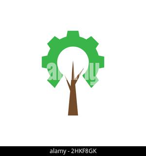 tree with leaf gear logo design, vector graphic symbol icon illustration creative idea Stock Vector