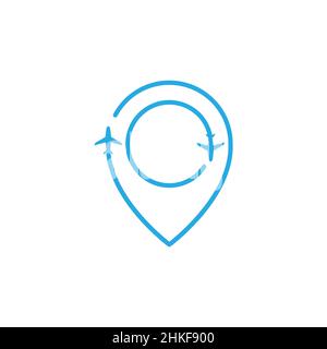 pin map location line with airplane logo design, vector graphic symbol icon illustration creative idea Stock Vector