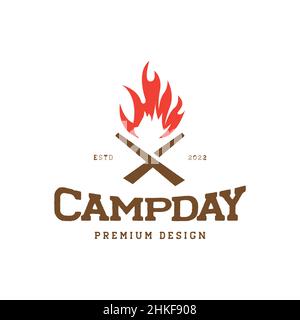 cross logs fire flame logo design, vector graphic symbol icon illustration creative idea Stock Vector
