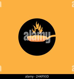 pan cooking with fire flame logo design, vector graphic symbol icon illustration creative idea Stock Vector