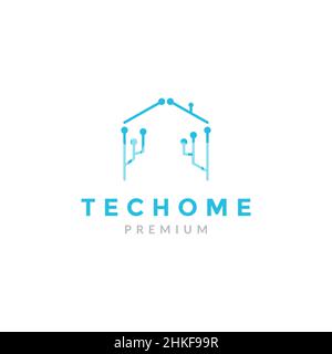 line tech home connect dot logo design, vector graphic symbol icon illustration creative idea Stock Vector