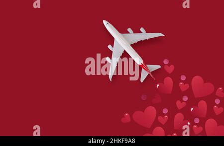 Romantic concept banner with plain and paper hearts. Stock Photo
