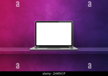 Laptop computer on purple shelf background. 3D Illustration Stock Photo