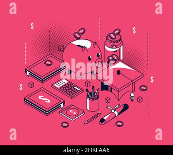 piggy savings with scholarship icons Stock Vector