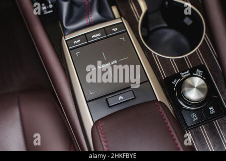 Detail of modern car interior, gear stick, automatic transmission in expensive car Stock Photo
