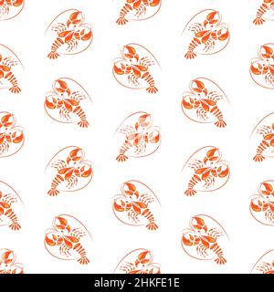 Lobsters seamless pattern. Background image for a thematic site, textile, bar, restaurant, seafood store, packaging design. Vector illustration Stock Vector