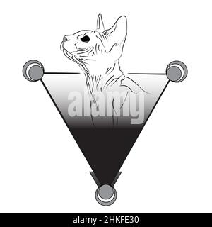 dark black and white illustration of Sphynx cat with black demon eyes Stock Photo