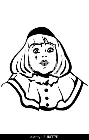 black and white vector sketch white mime with big eyes Stock Photo