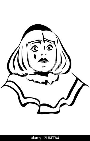 black and white vector sketch of a sad white clown Stock Photo