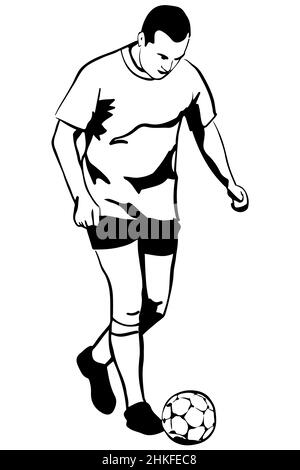 black and white vector sketch soccer soccer player in action Stock Photo