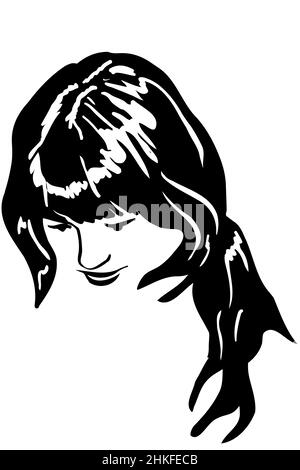 black and white vector sketch of a beautiful girl put her head down Stock Photo