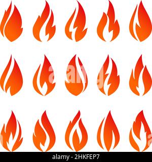 Fire flames, set orange icons, vector illustration Stock Vector