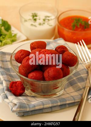 Vegan falafels. Based on beetroot and chickpeas. Stock Photo