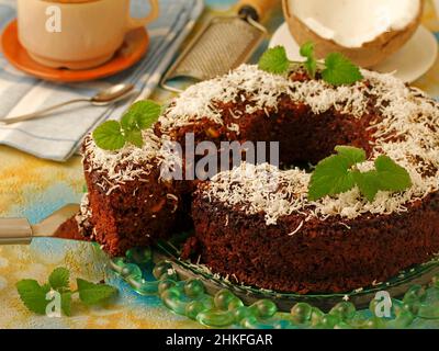 Tart with chocolate, walnuts and orange. Stock Photo